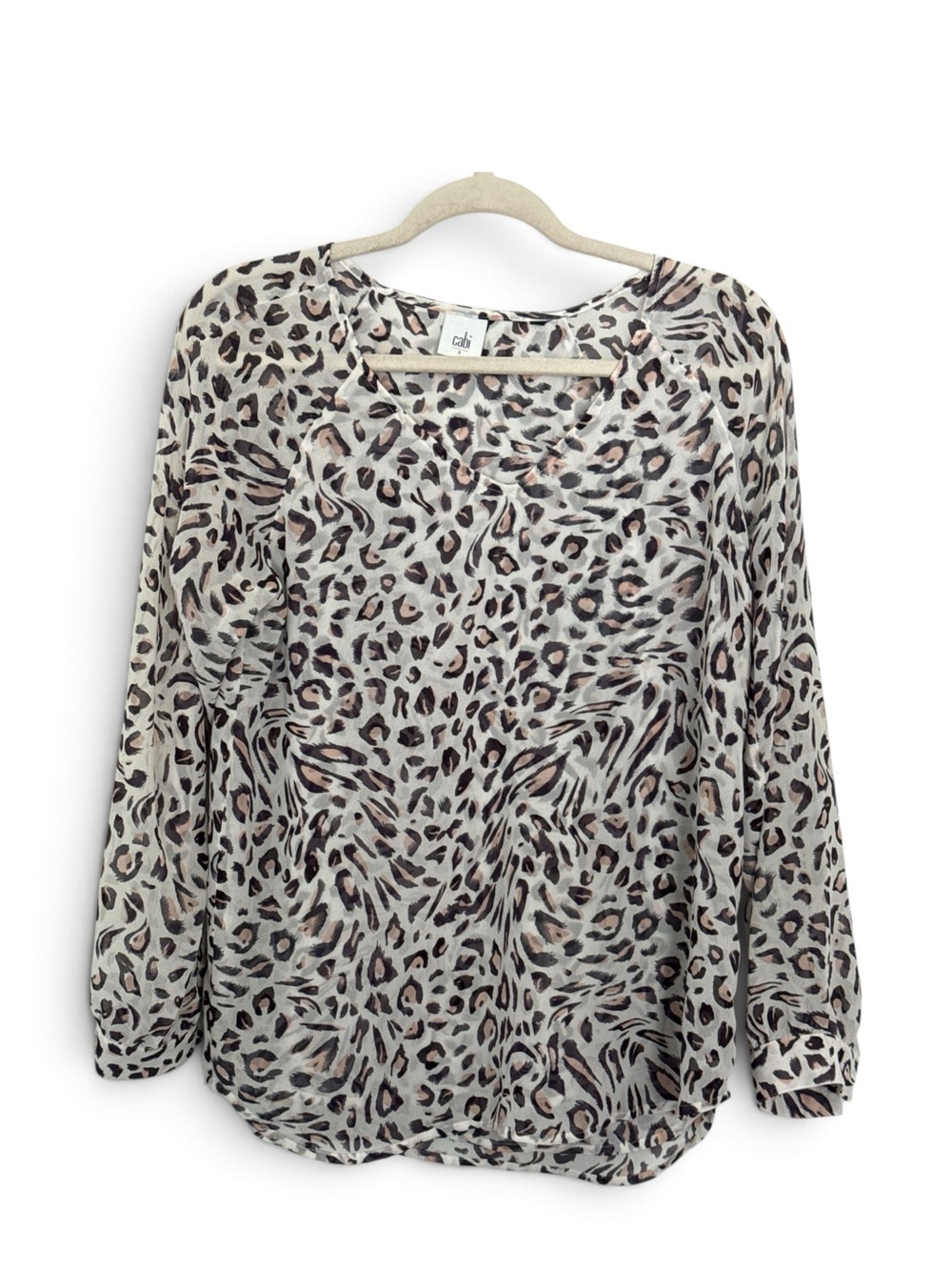 Cabi Style #5337 Glamour Blouse – Cream & Taupe Leopard Print, Size Small